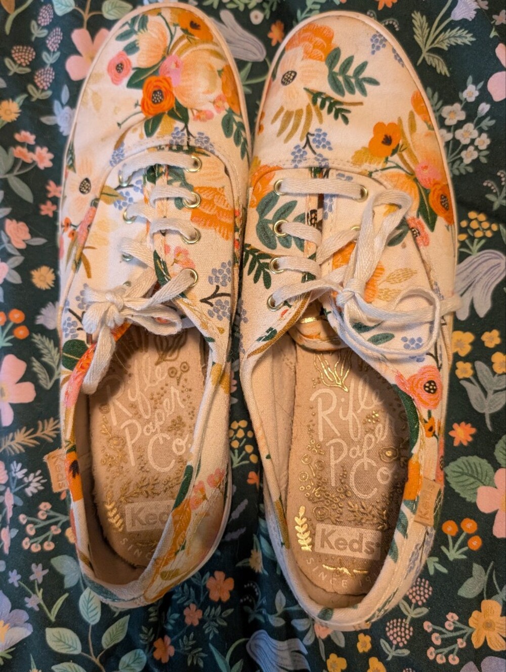 Keds & Rifle Paper Co Canvas Sneakers with Orange & Green Floral Print